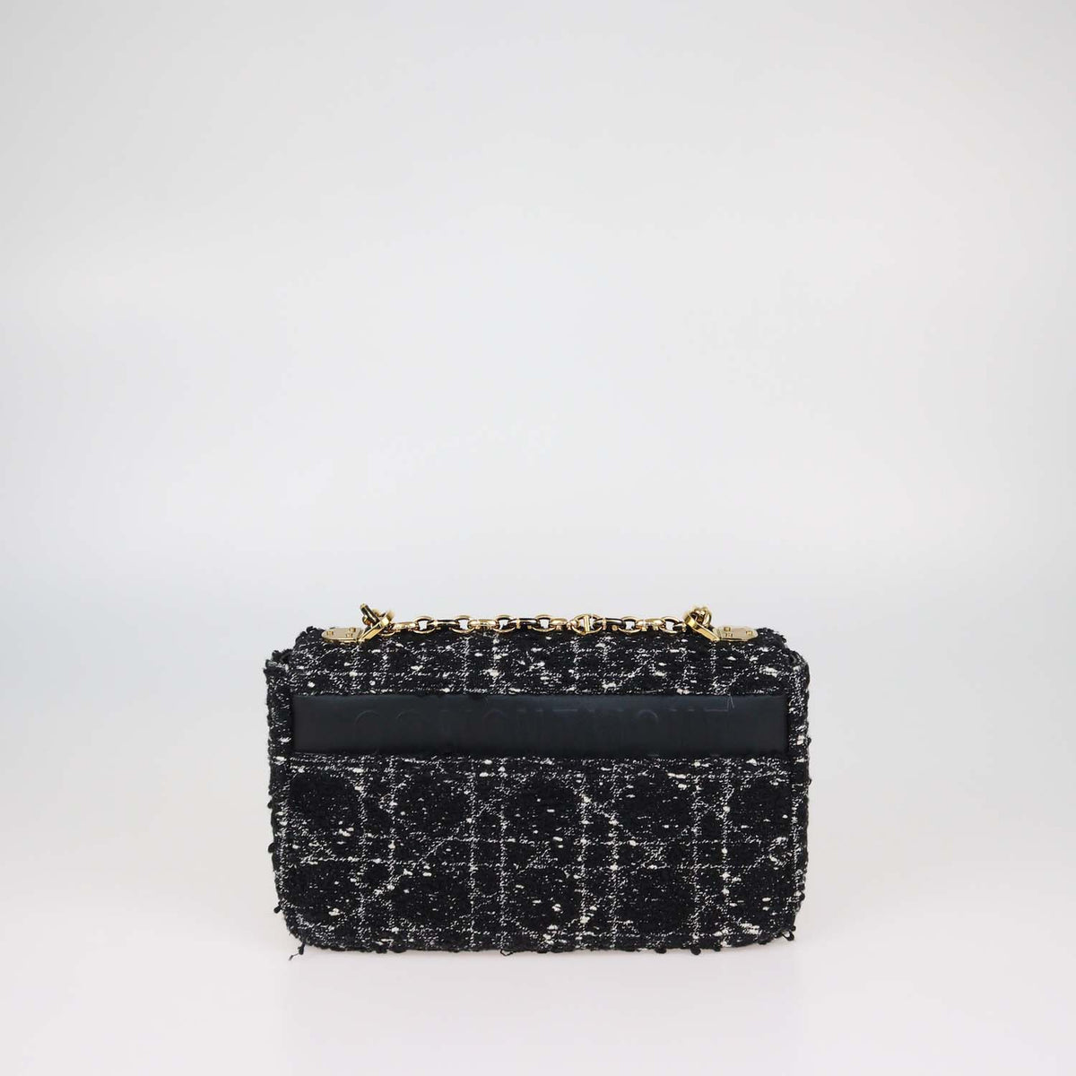 Christian Dior Black,White Macrocannage Tweed Medium Caro Shoulder Bag