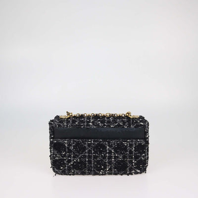 Christian Dior Black,White Macrocannage Tweed Medium Caro Shoulder Bag