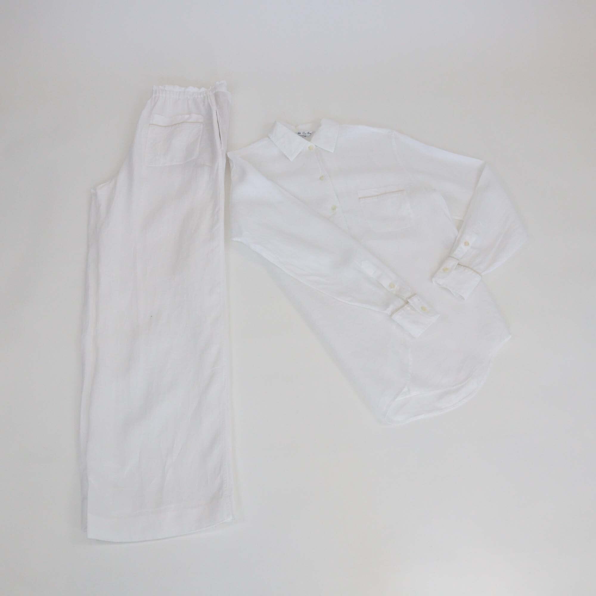 Loro Piana White Linen Pajama Long Sleeve Shirt & Pants Set Womens Loro Piana 