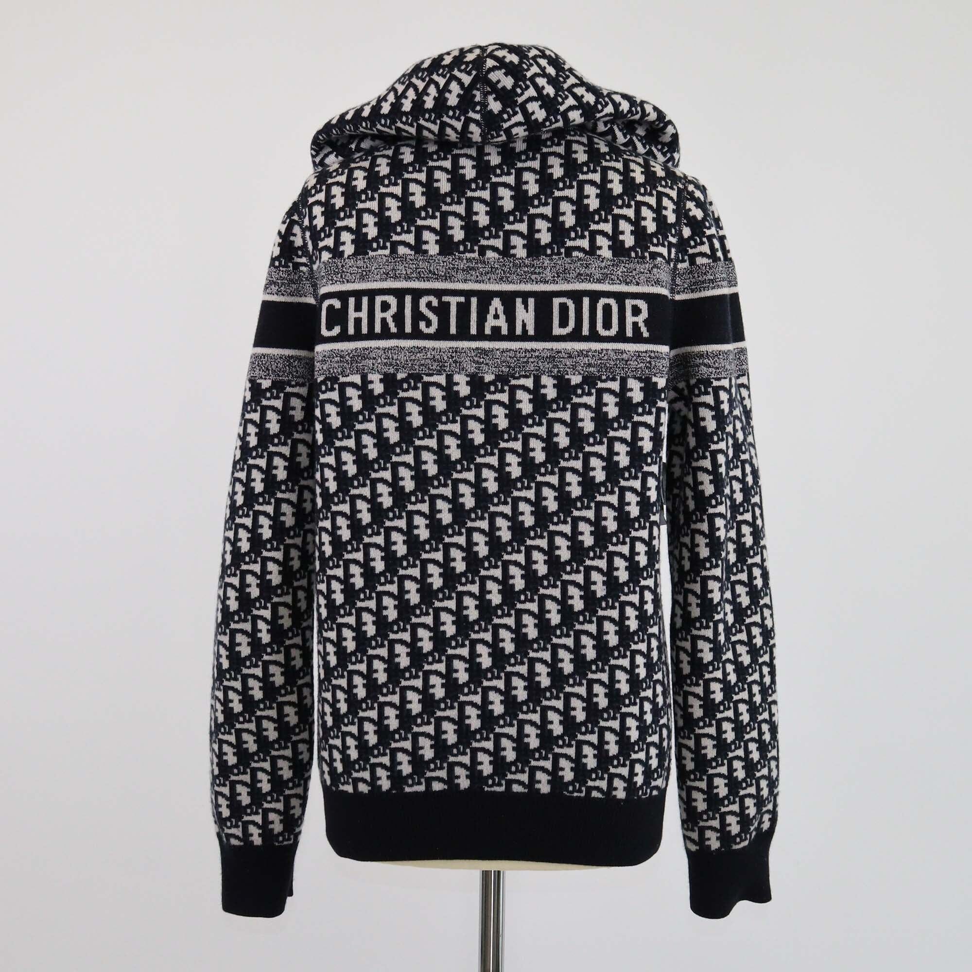 Christian Dior Black/Blue Oblique Reversible Hooded Cardigan Womens Christian Dior 