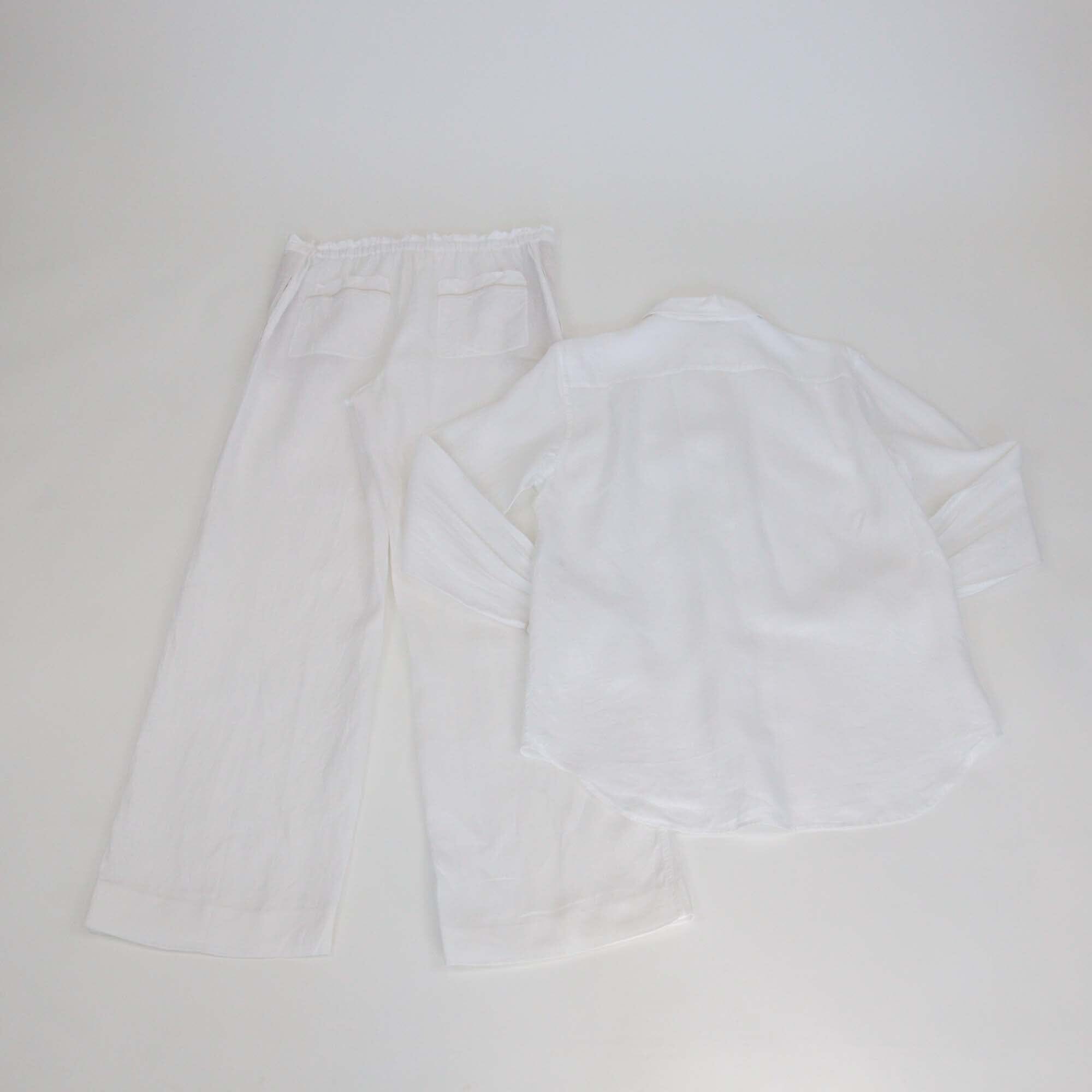 Loro Piana White Linen Pajama Long Sleeve Shirt & Pants Set Womens Loro Piana 