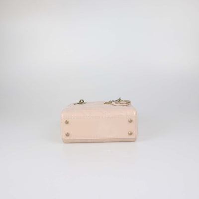 Christian Dior Powder Pink Patent Leather Cannage Mini Lady Dior Tote