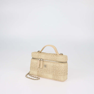 Chanel Beige Raffia Slim Vanity Case w/ Chain