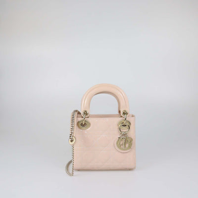 Christian Dior Powder Pink Patent Leather Cannage Mini Lady Dior Tote