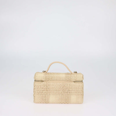 Chanel Beige Raffia Slim Vanity Case w/ Chain