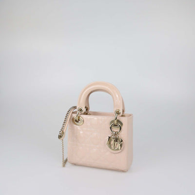 Christian Dior Powder Pink Patent Leather Cannage Mini Lady Dior Tote