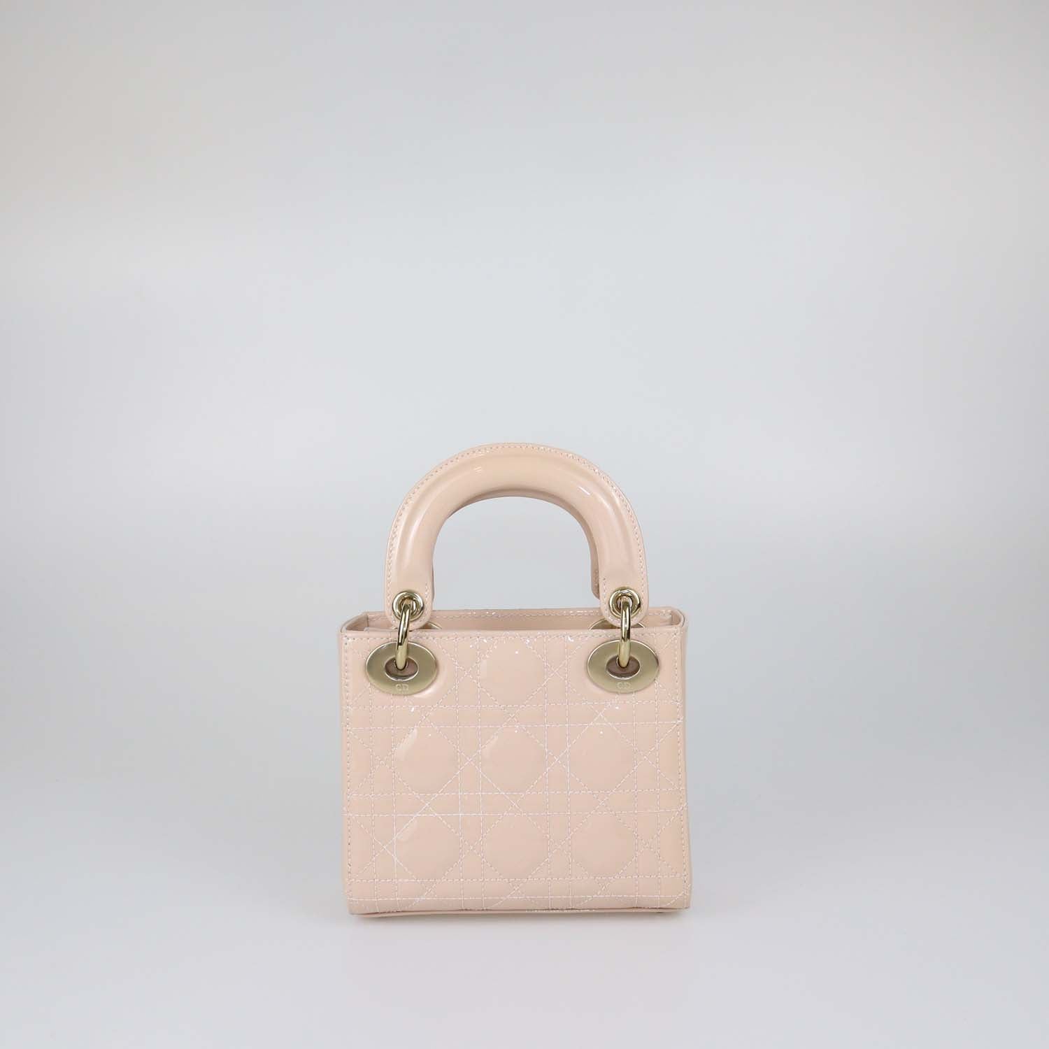 Christian Dior Powder Pink Patent Leather Cannage Mini Lady Dior Tote