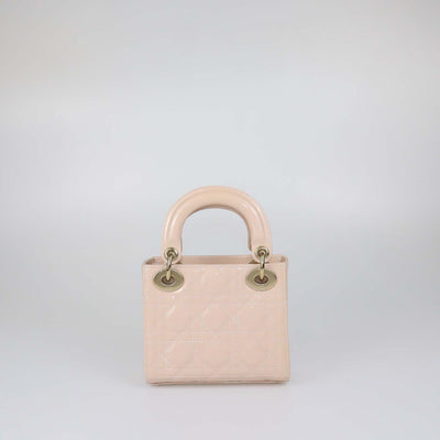 Christian Dior Powder Pink Patent Leather Cannage Mini Lady Dior Tote