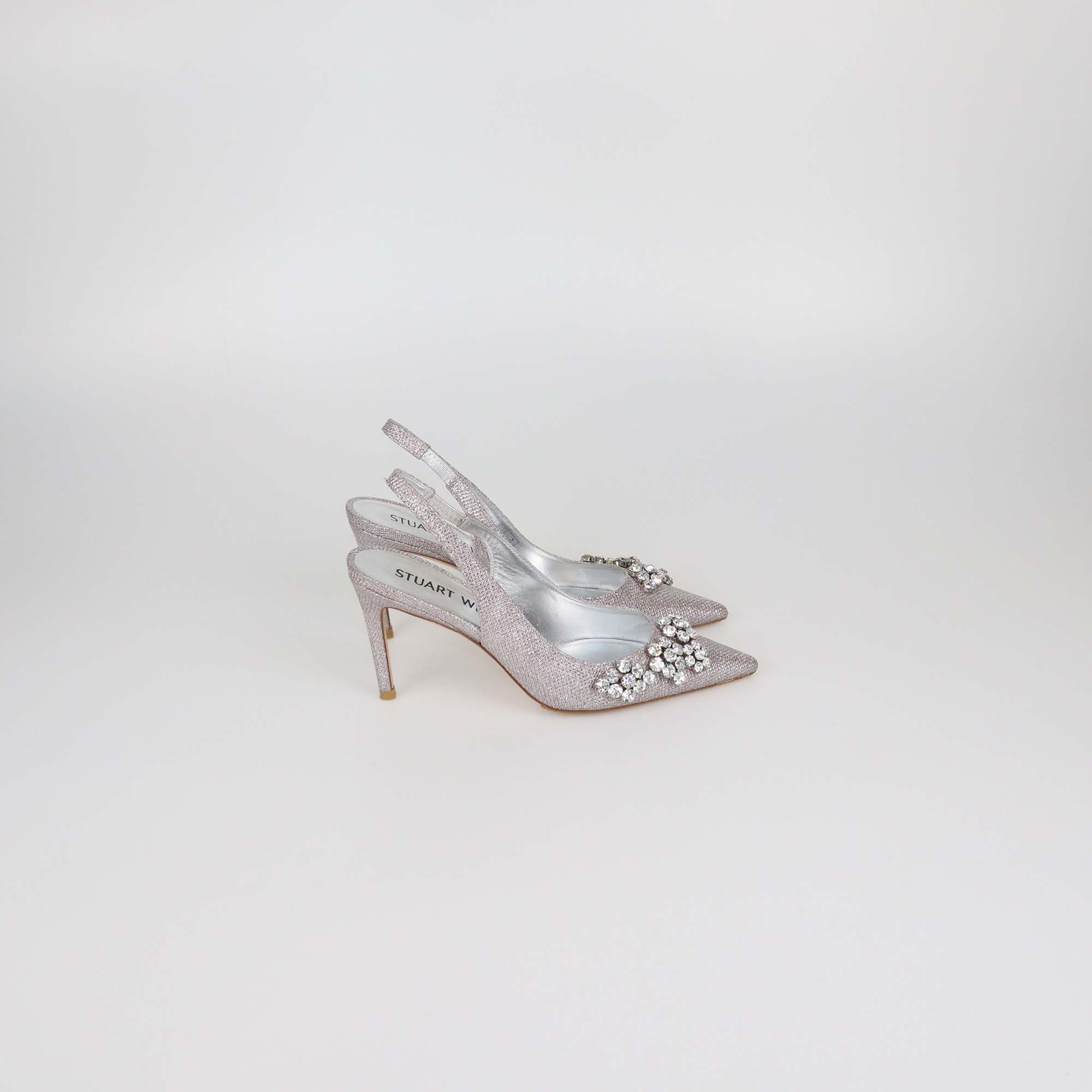 Stuart Weitzman Metallic Pink Crystal Slingback Pumps
