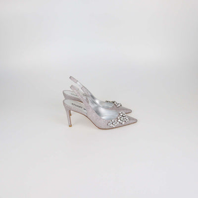 Stuart Weitzman Metallic Pink Crystal Slingback Pumps