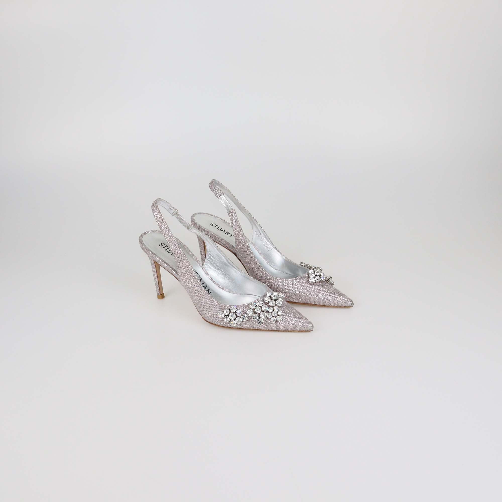Stuart Weitzman Metallic Pink Crystal Slingback Pumps