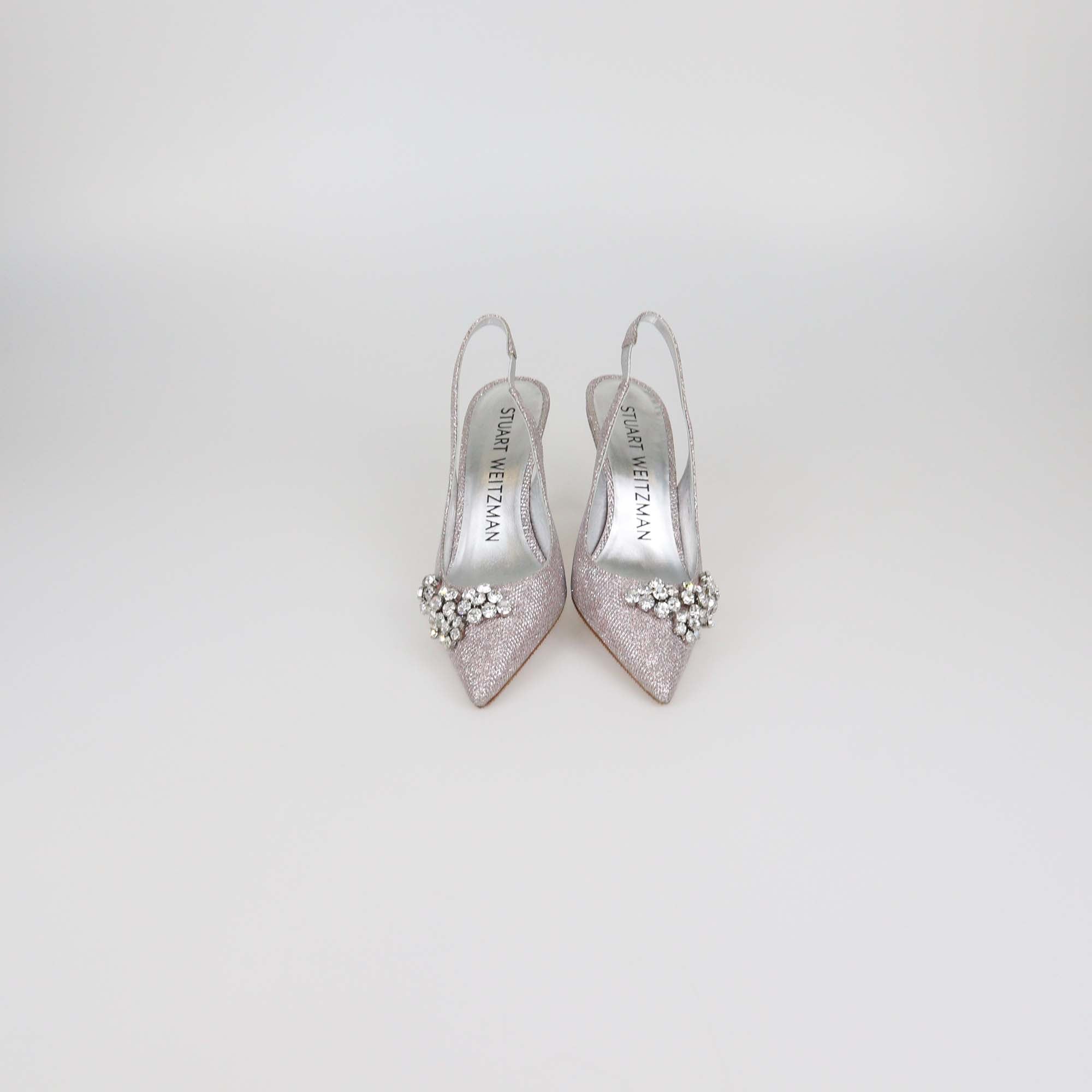 Stuart Weitzman Metallic Pink Crystal Slingback Pumps
