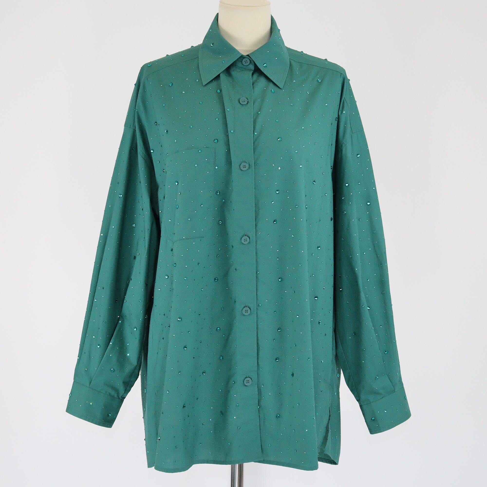 Sandro Green Rhinestone Embellished Long Sleeve Shirt Womens Sandro 