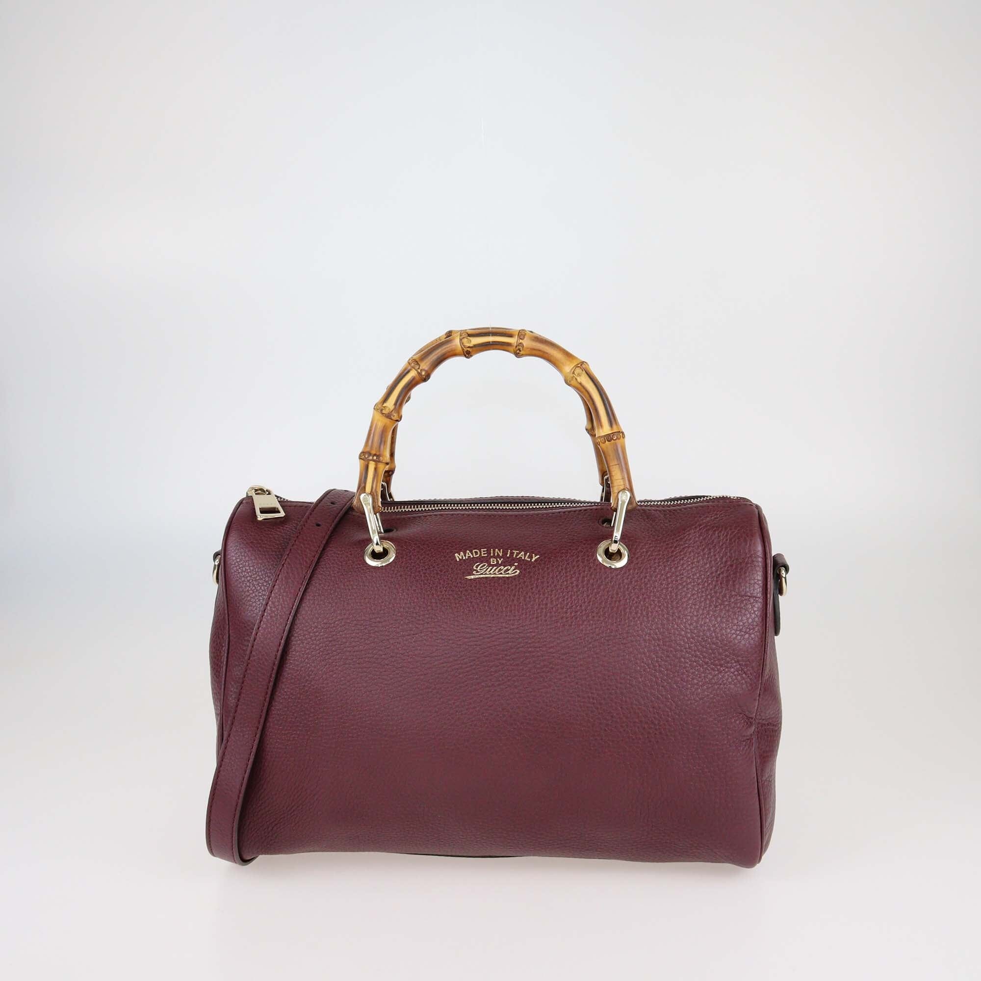 Gucci Burgundy Leather Medium Bamboo Shopper Boston Bag Womens Gucci 