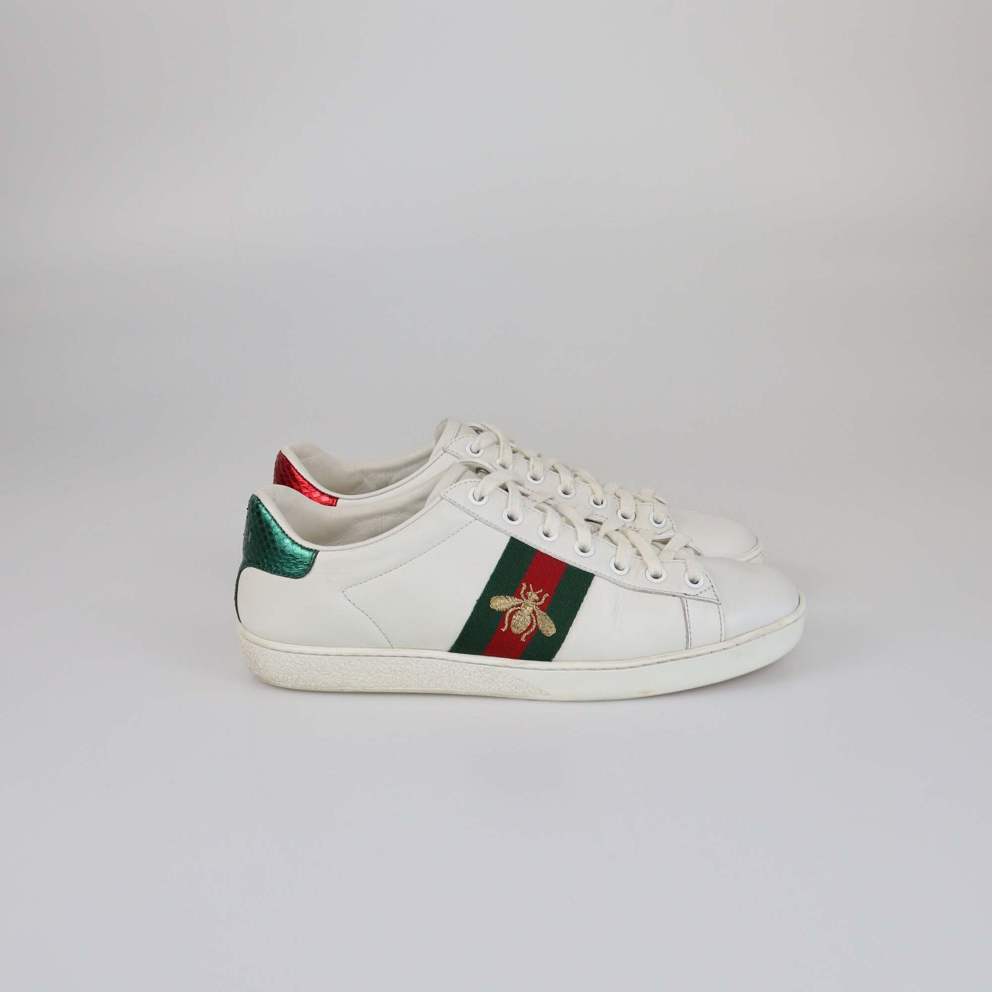 Gucci White Bee Embroidered Ace Sneakers Womens Gucci 