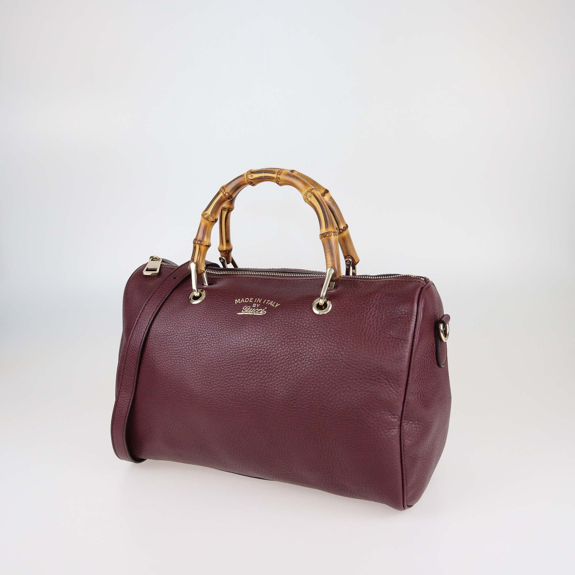 Gucci Burgundy Leather Medium Bamboo Shopper Boston Bag Womens Gucci 