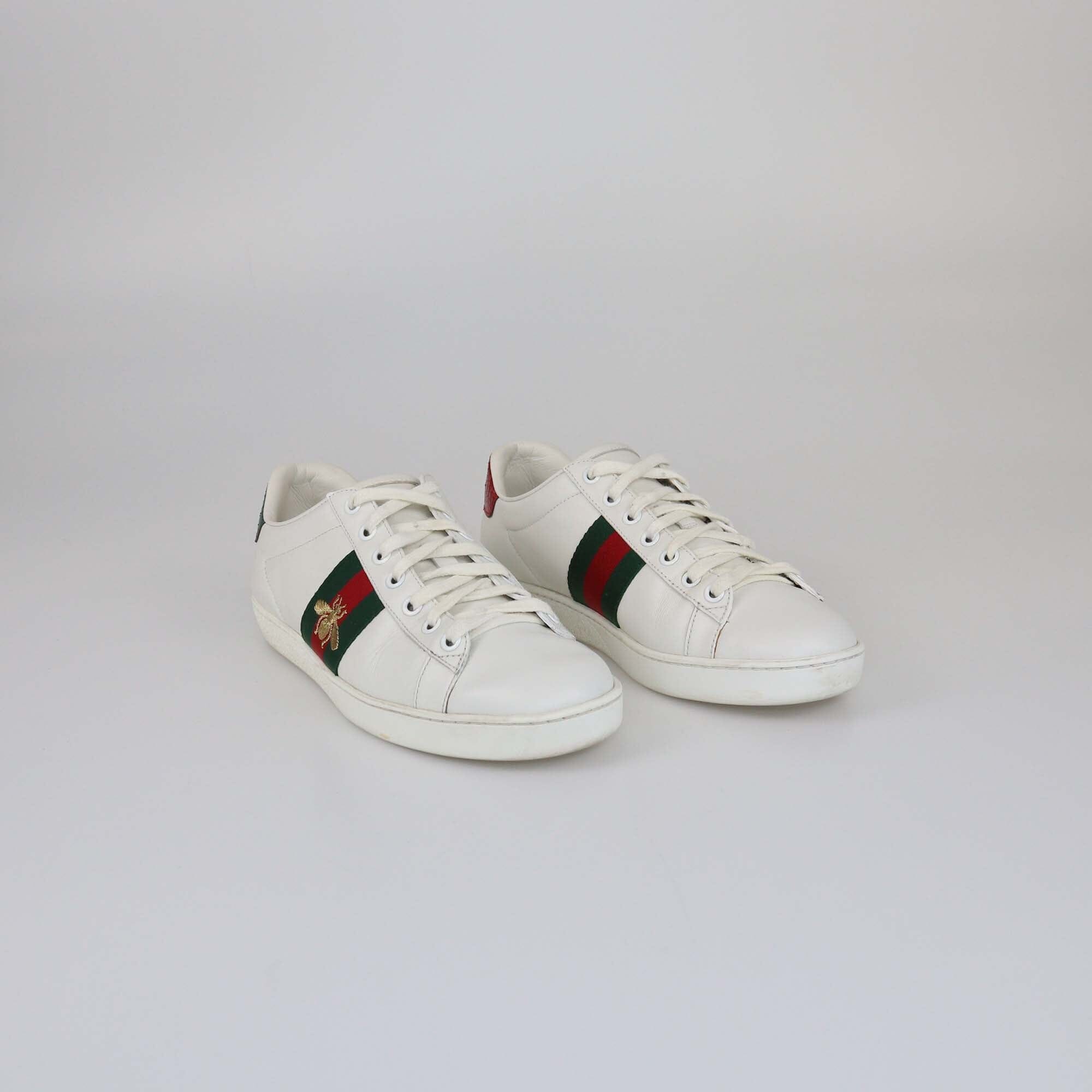 Gucci White Bee Embroidered Ace Sneakers Womens Gucci 