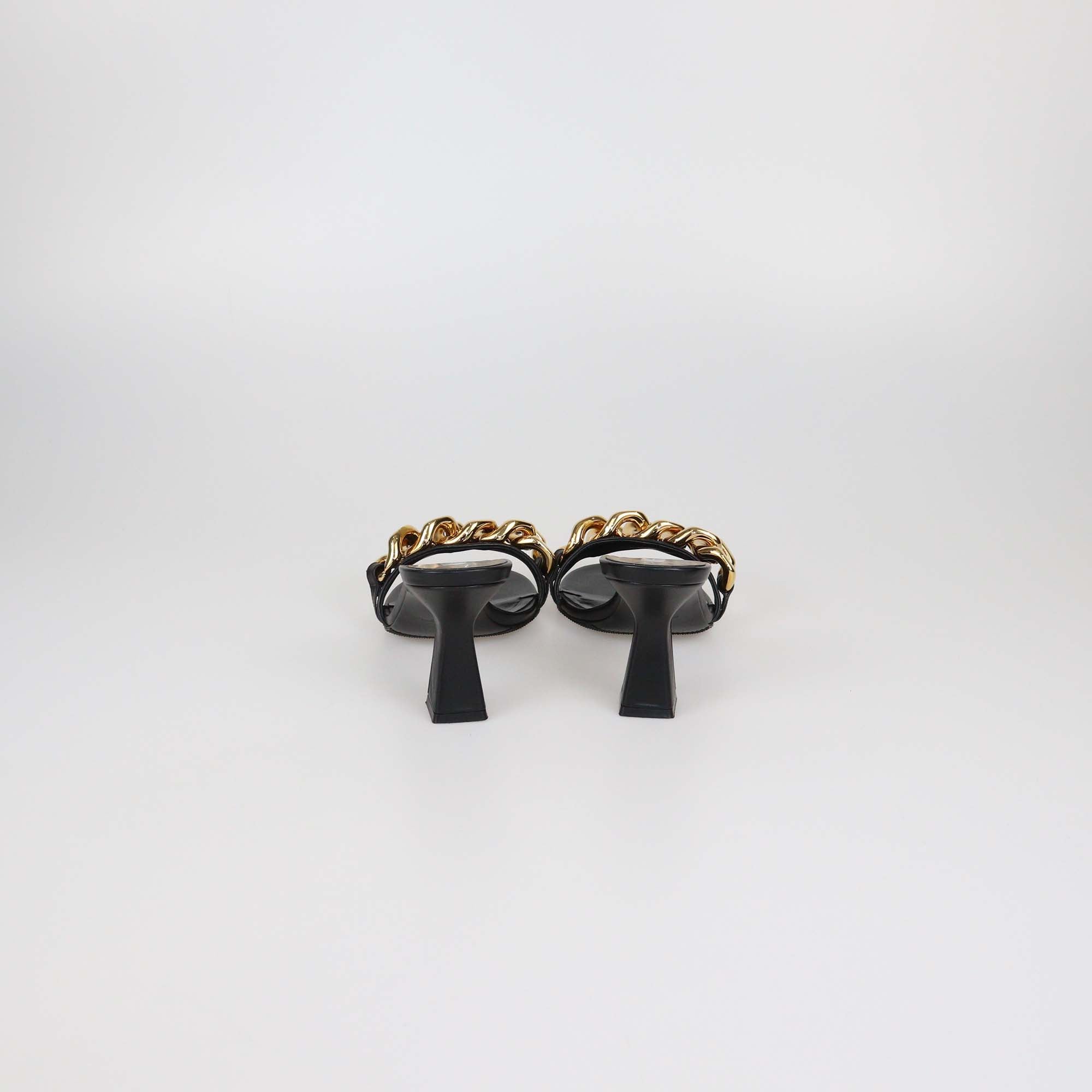 Versace Black Leather Medusa Chain Heel Sandals