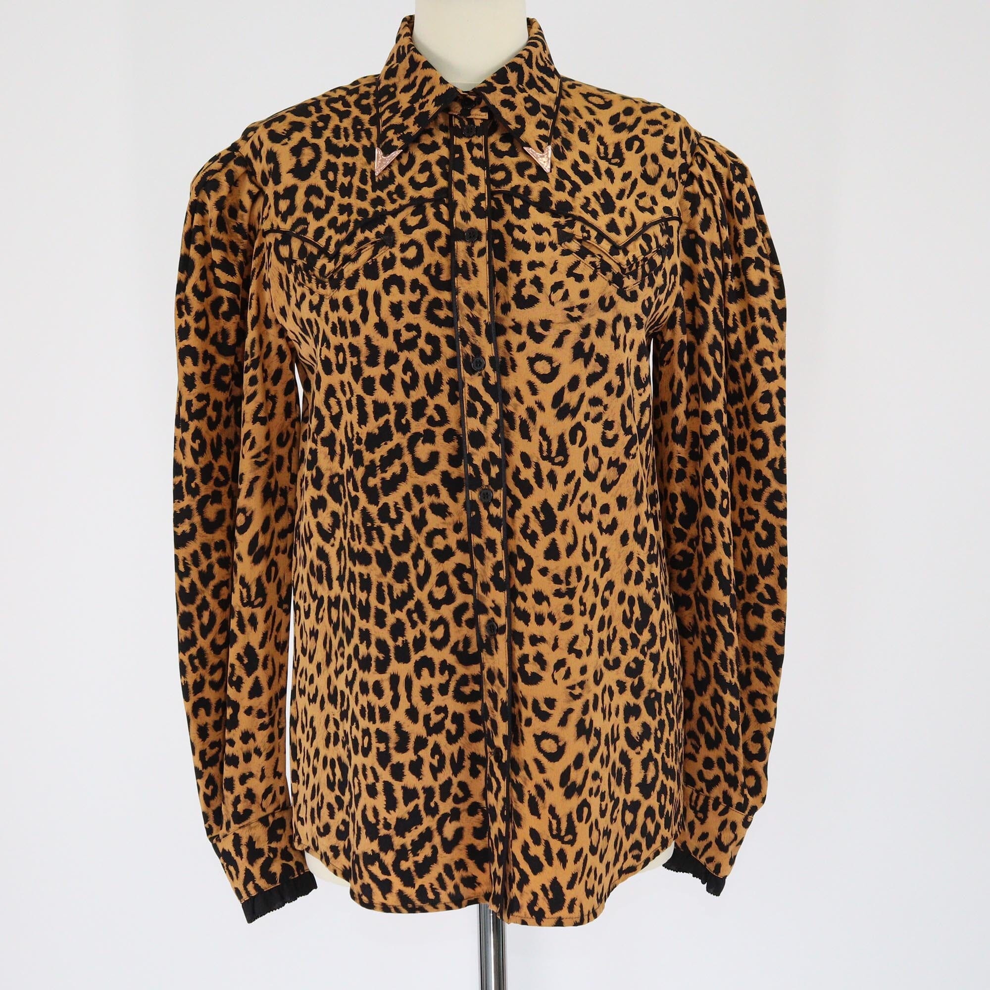 Pushbutton Brown Leopard Print Long Sleeve Blouse Womens Pushbutton 