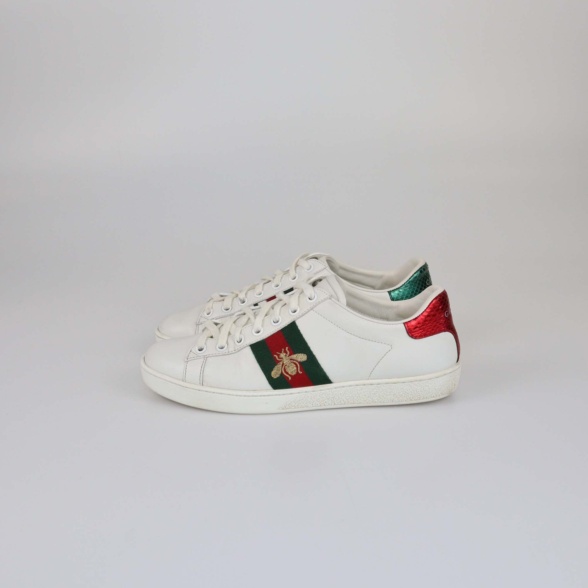 Gucci White Bee Embroidered Ace Sneakers Womens Gucci 