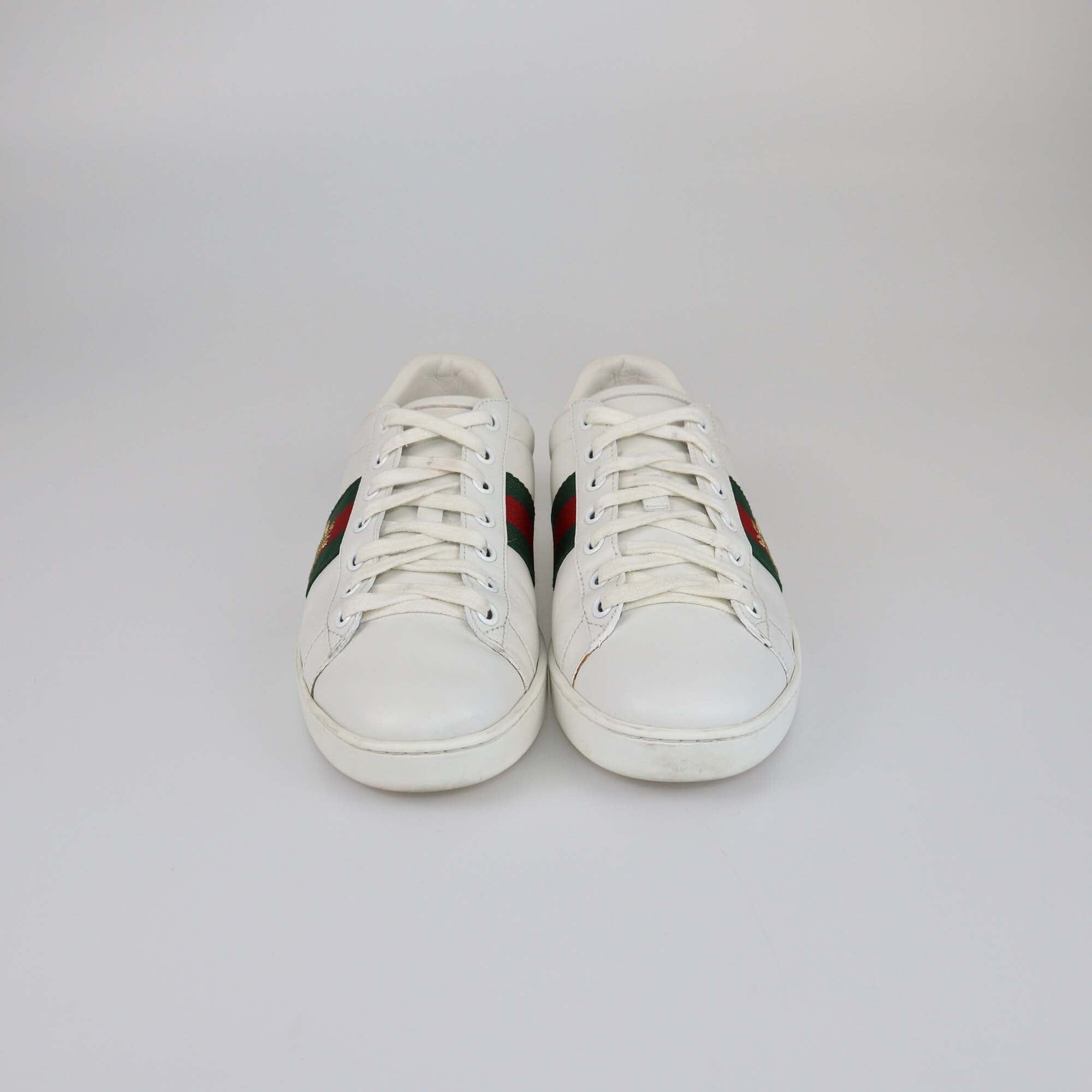 Gucci White Bee Embroidered Ace Sneakers Womens Gucci 