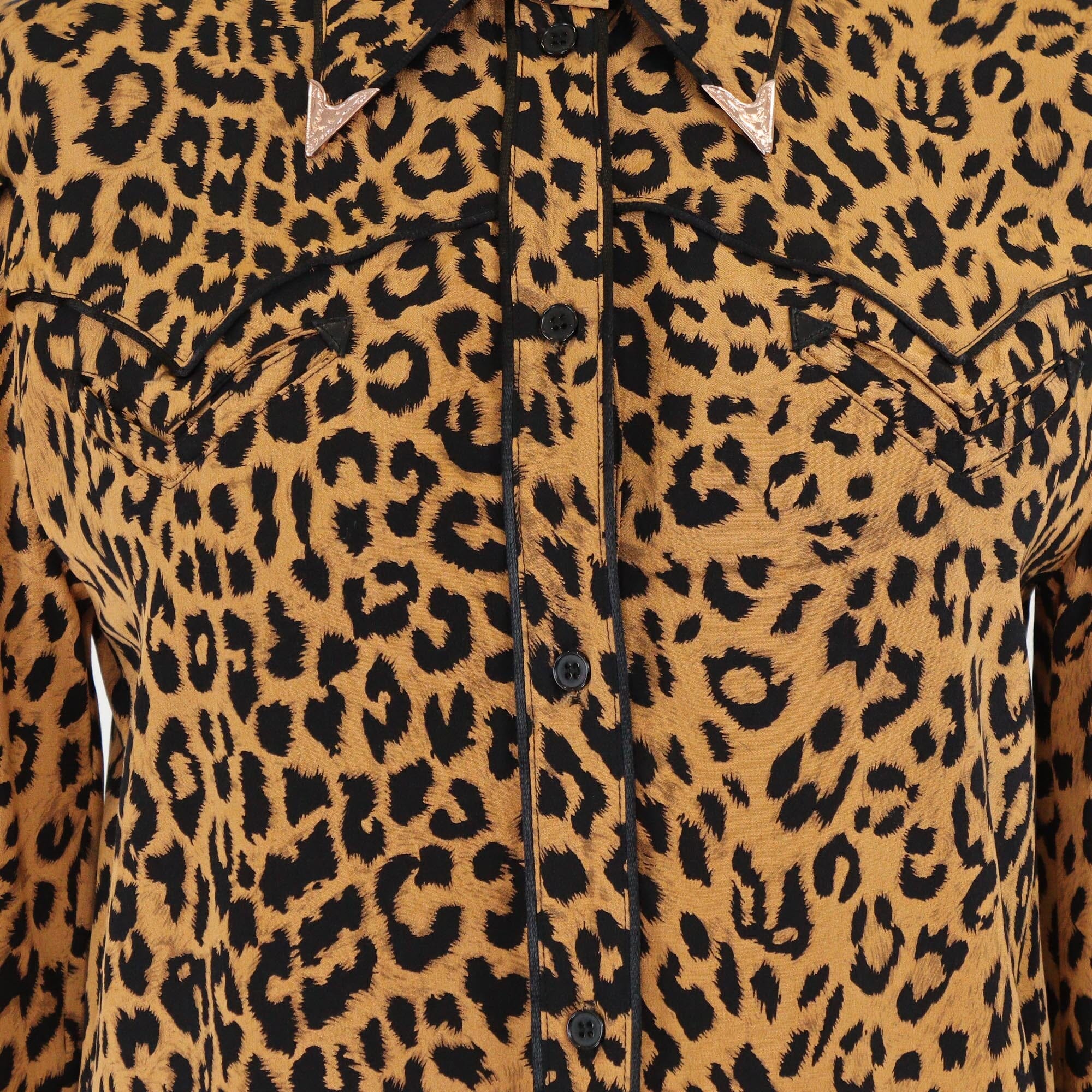 Pushbutton Brown Leopard Print Long Sleeve Blouse Womens Pushbutton 