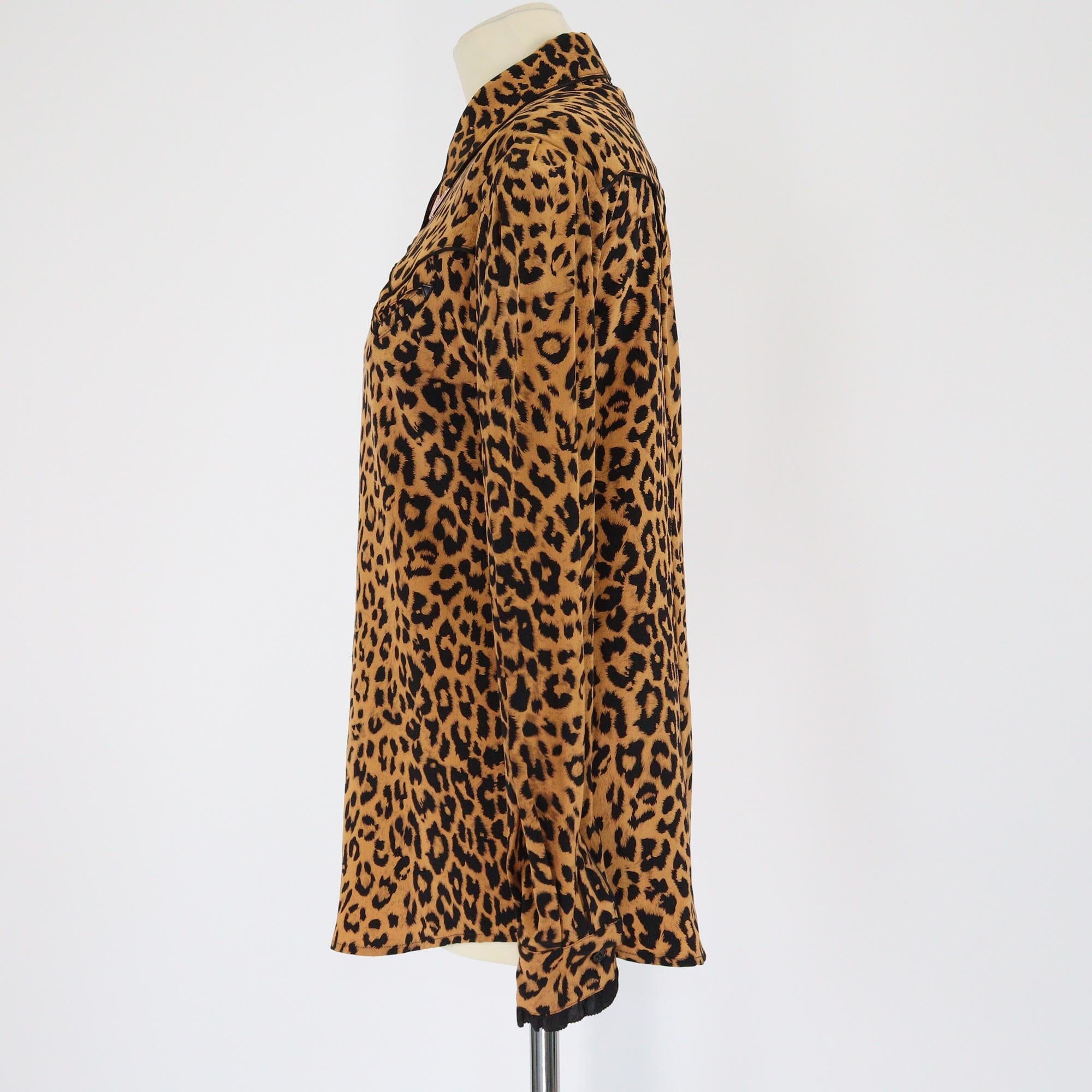 Pushbutton Brown Leopard Print Long Sleeve Blouse Womens Pushbutton 