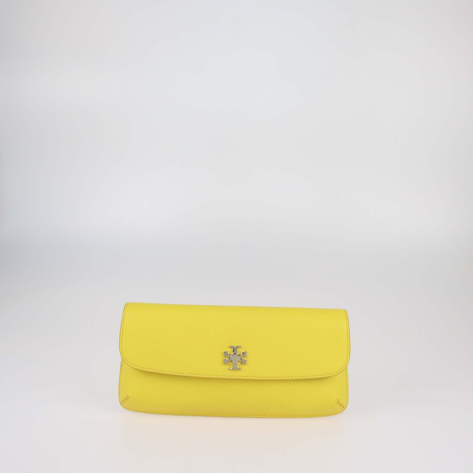 Tory Burch Yellow Leather Slim Diana Flap Clutch Womens Tory Burch 