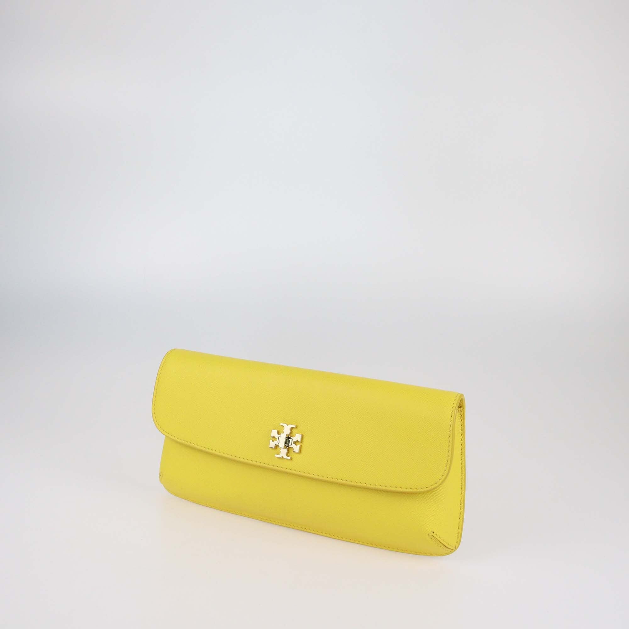 Tory Burch Yellow Leather Slim Diana Flap Clutch Womens Tory Burch 