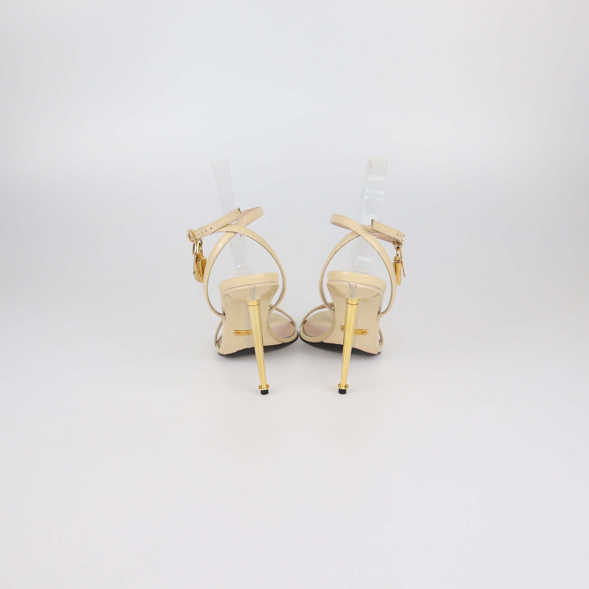 Tom Ford Cream Patent Leather Padlock Ankle Strap Sandals