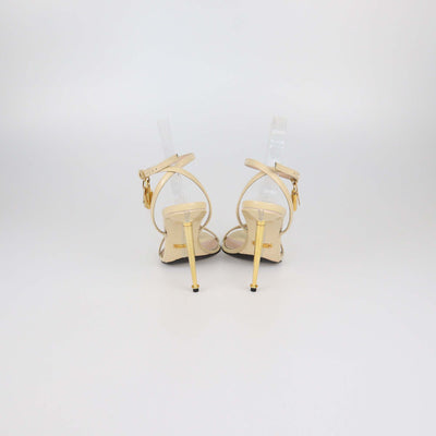 Tom Ford Cream Patent Leather Padlock Ankle Strap Sandals