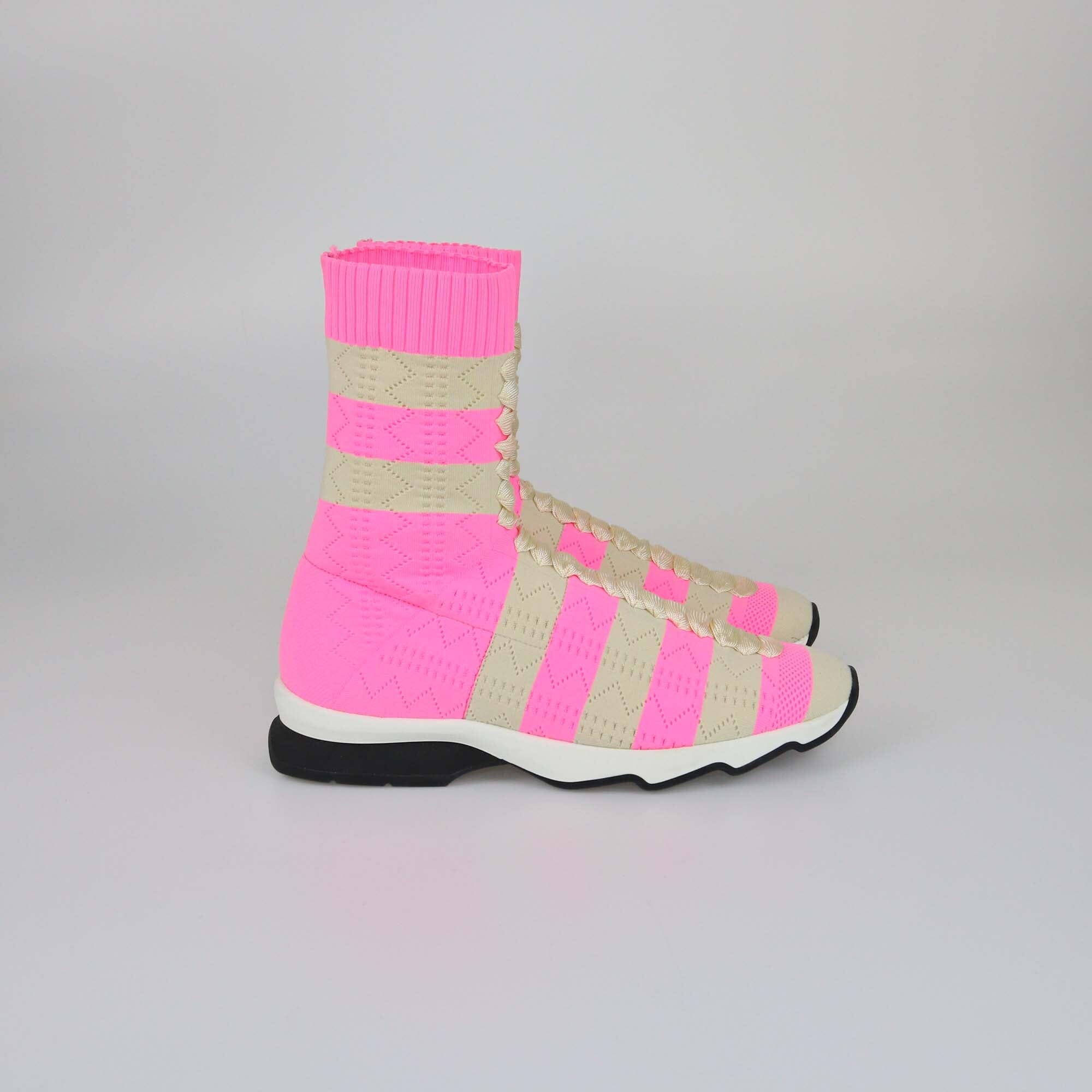 Fendi Pink/Beige Stripes Knitted Boots Womens Fendi 