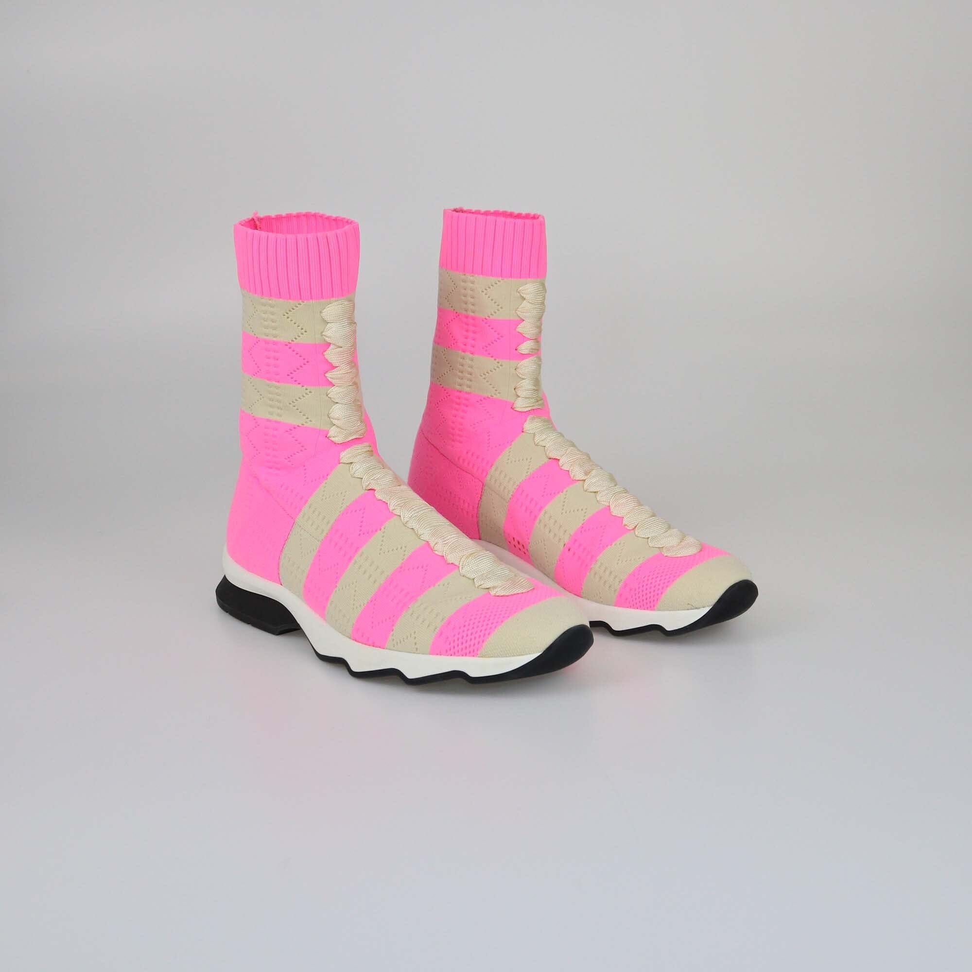 Fendi Pink/Beige Stripes Knitted Boots Womens Fendi 