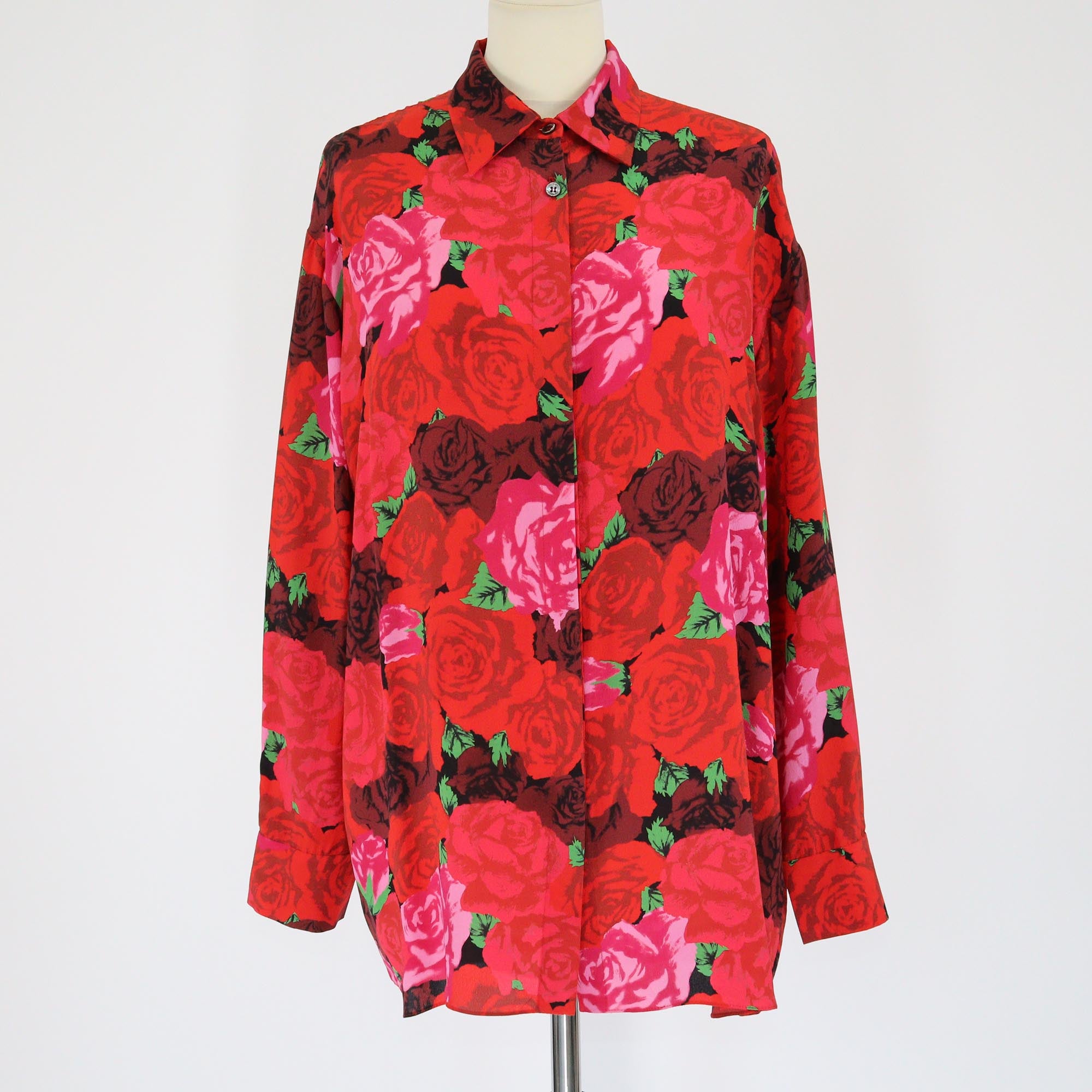 Magda Butrym Red Rose Print Long Sleeve Shirt