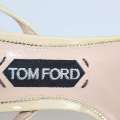 Tom Ford Cream Patent Leather Padlock Ankle Strap Sandals