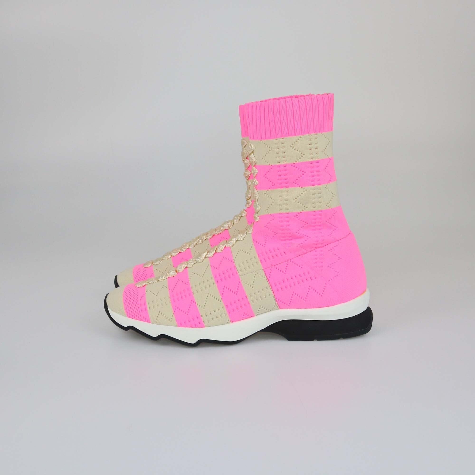 Fendi Pink/Beige Stripes Knitted Boots Womens Fendi 