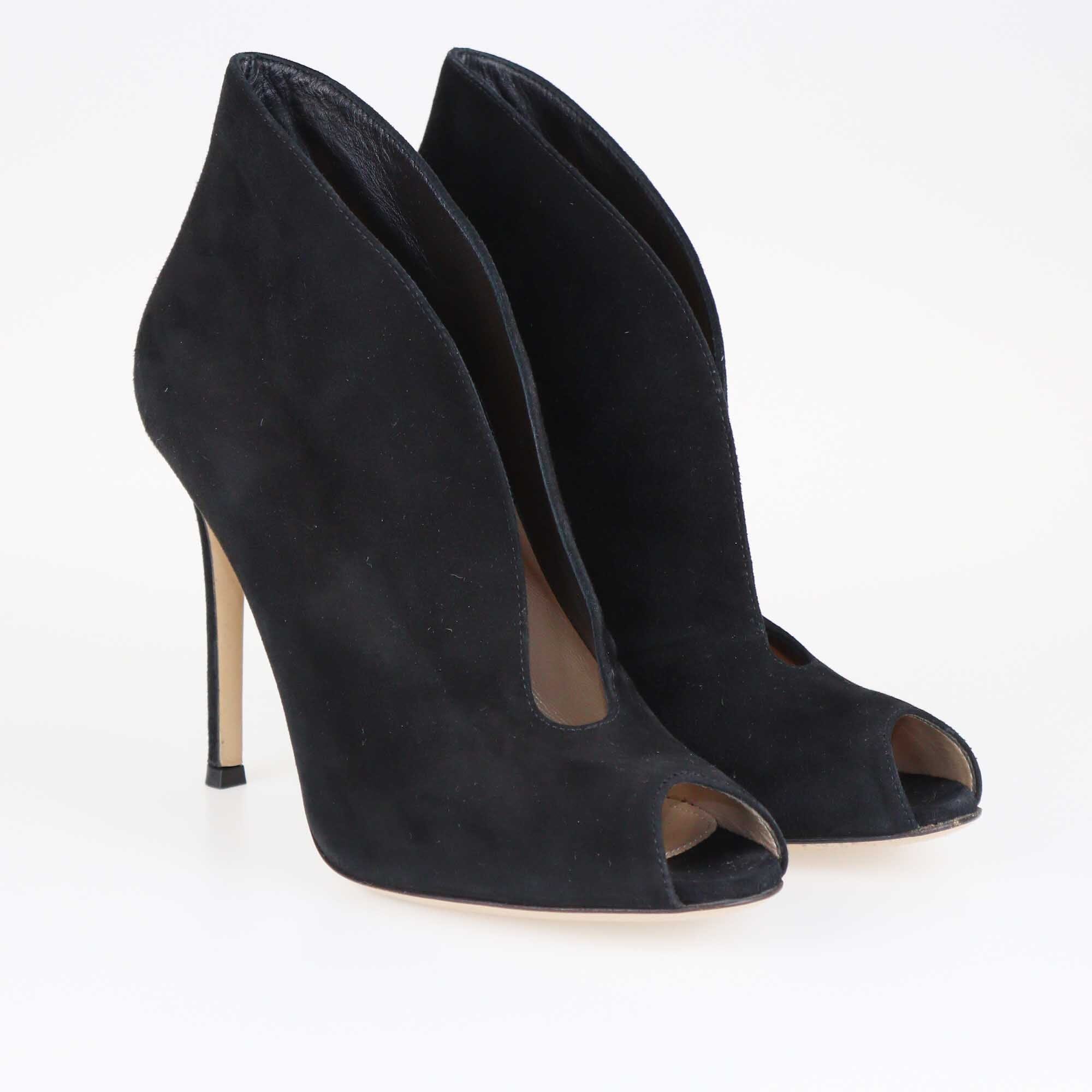 Gianvito Rossi Black Vamp Peep Toe Boots