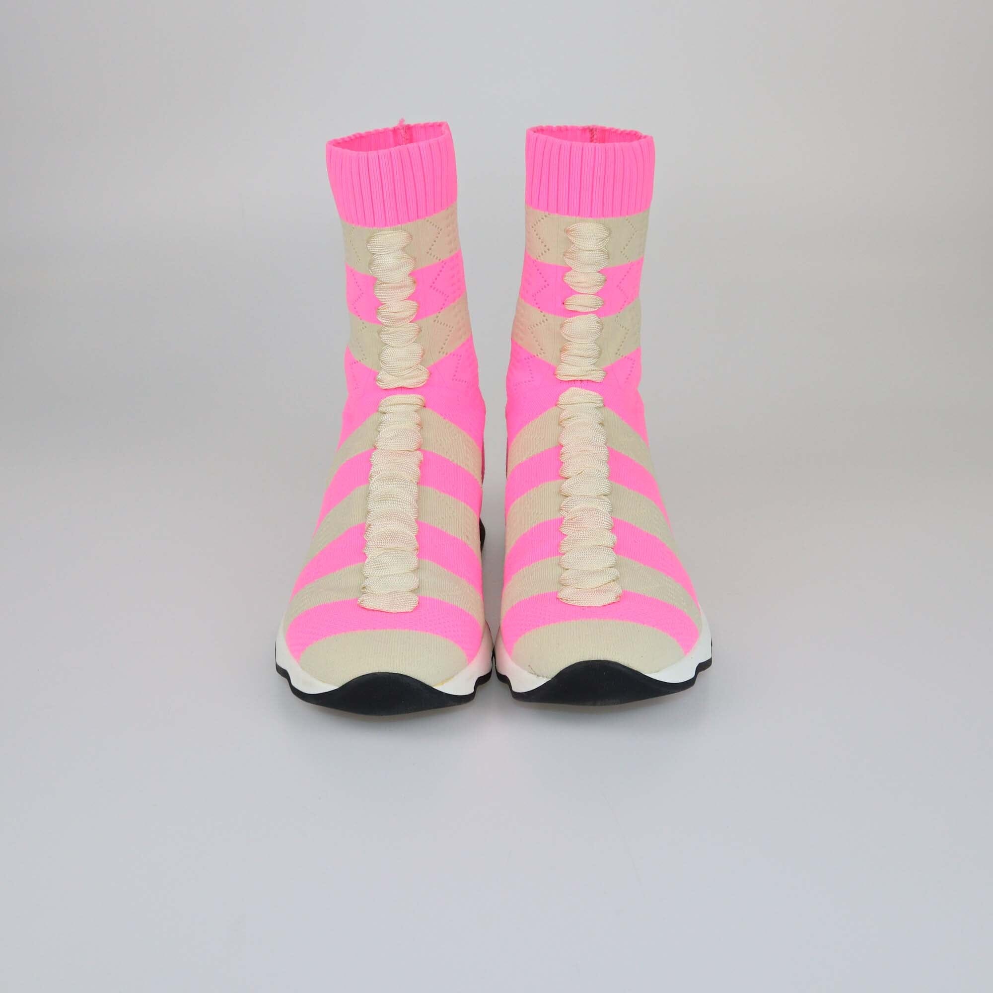 Fendi Pink/Beige Stripes Knitted Boots Womens Fendi 