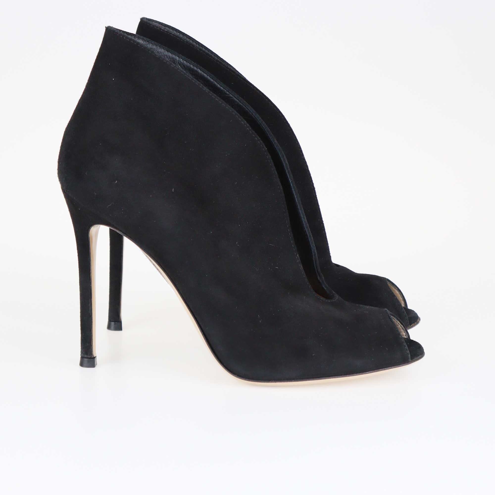 Gianvito Rossi Black Vamp Peep Toe Boots Shoes Gianvito Rossi 