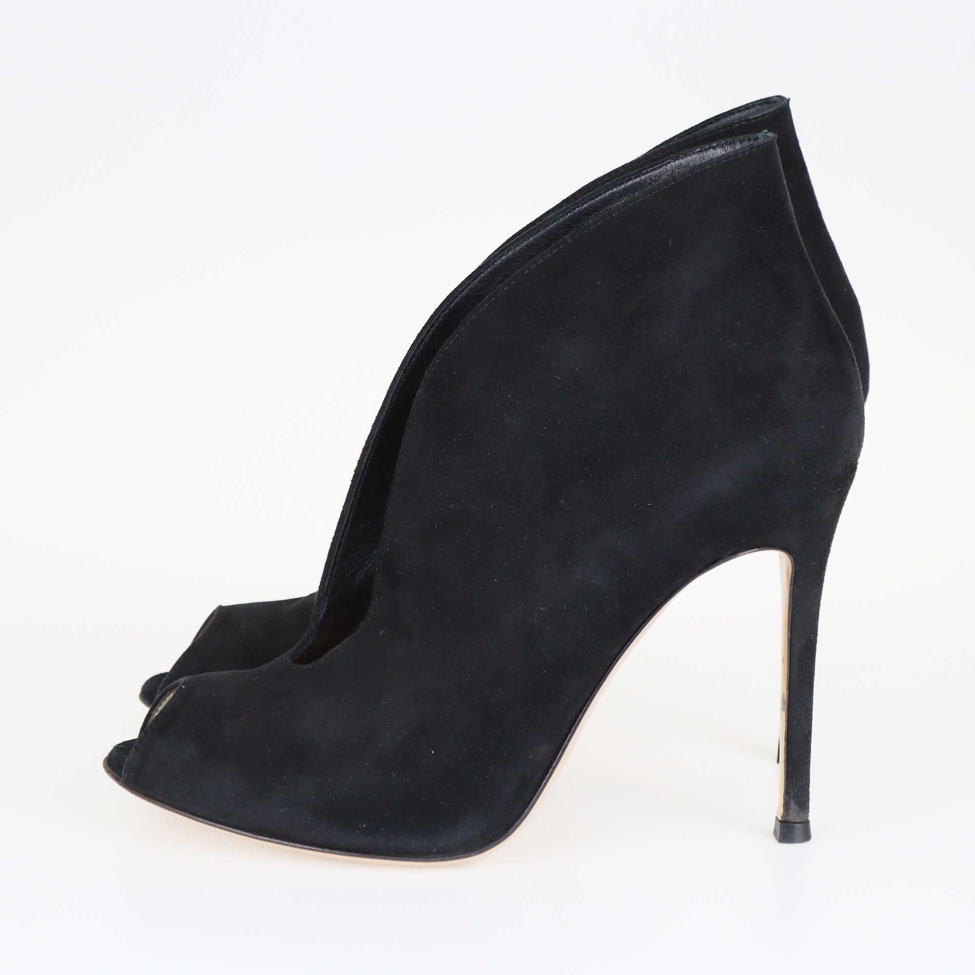 Gianvito Rossi Black Vamp Peep Toe Boots Shoes Gianvito Rossi 