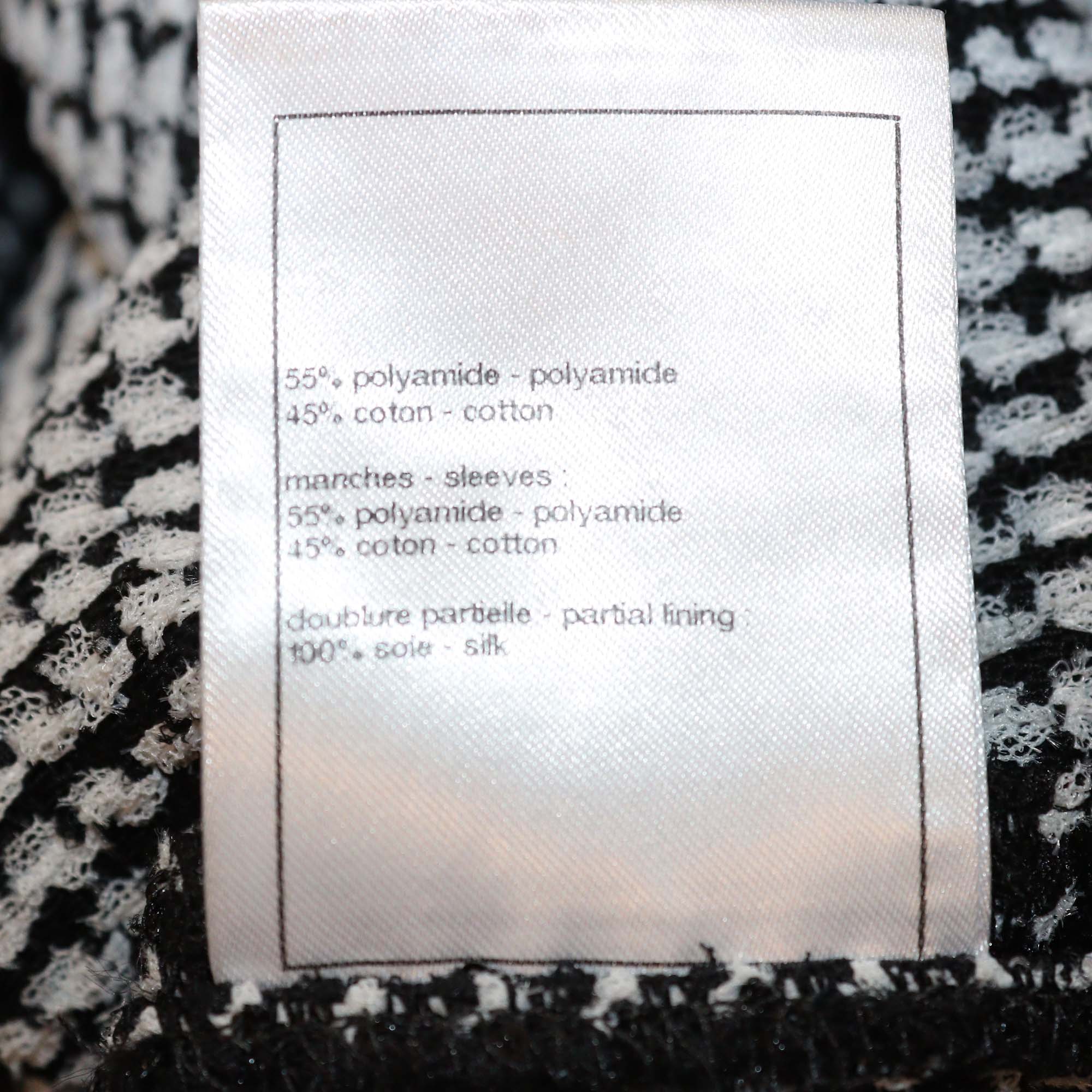 Chanel Black/White Tweed Houndstooth Print Three Quarter Sleeve Shirt