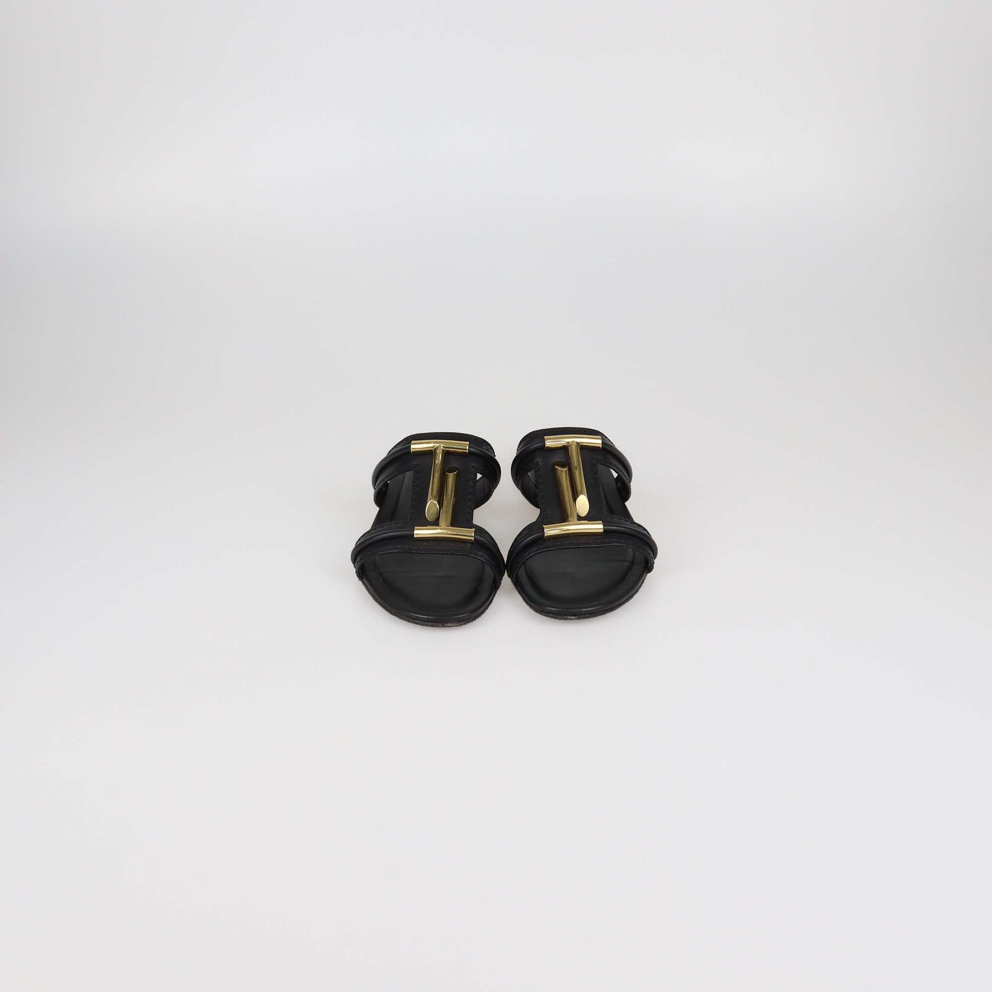 Tod's Black Leather Double-T Slide Flats