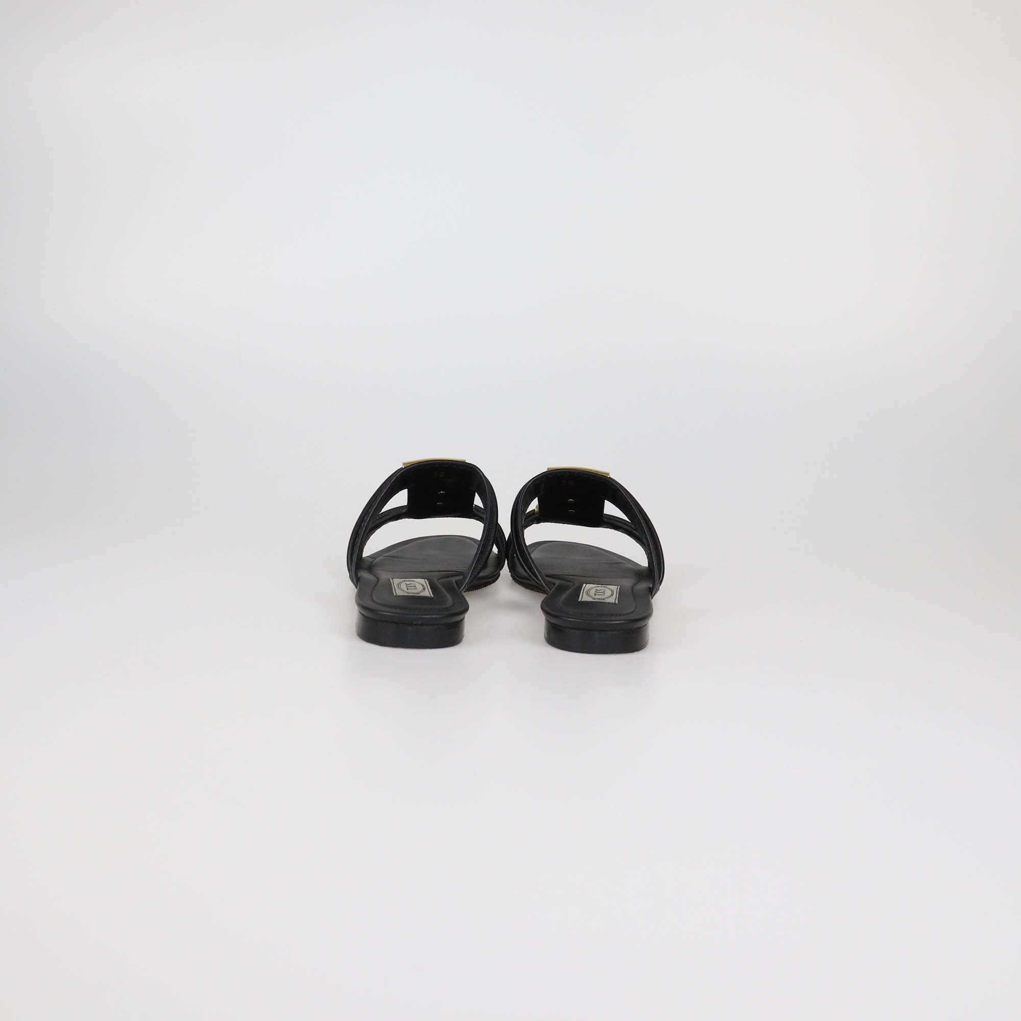 Tod's Black Leather Double-T Slide Flats