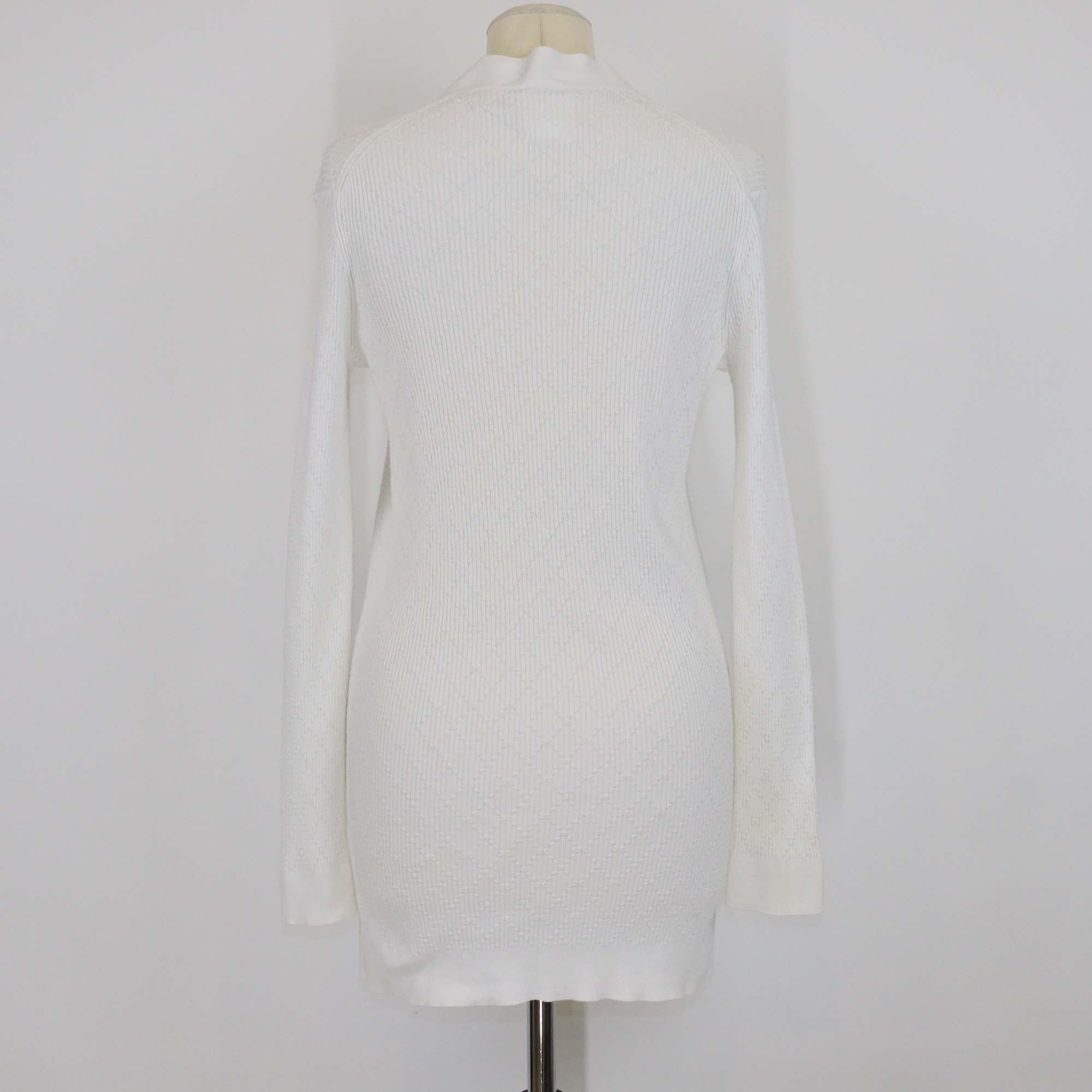 Chanel White Cotton Diamond Quilt CC Button Long Cardigan