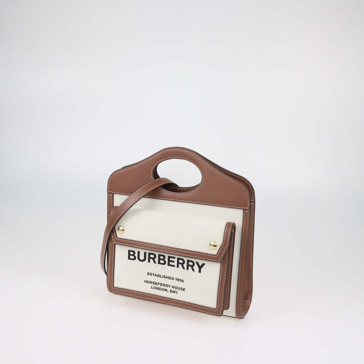 Burberry Brown,Beige Canvas and Leather Mini Pocket Bag
