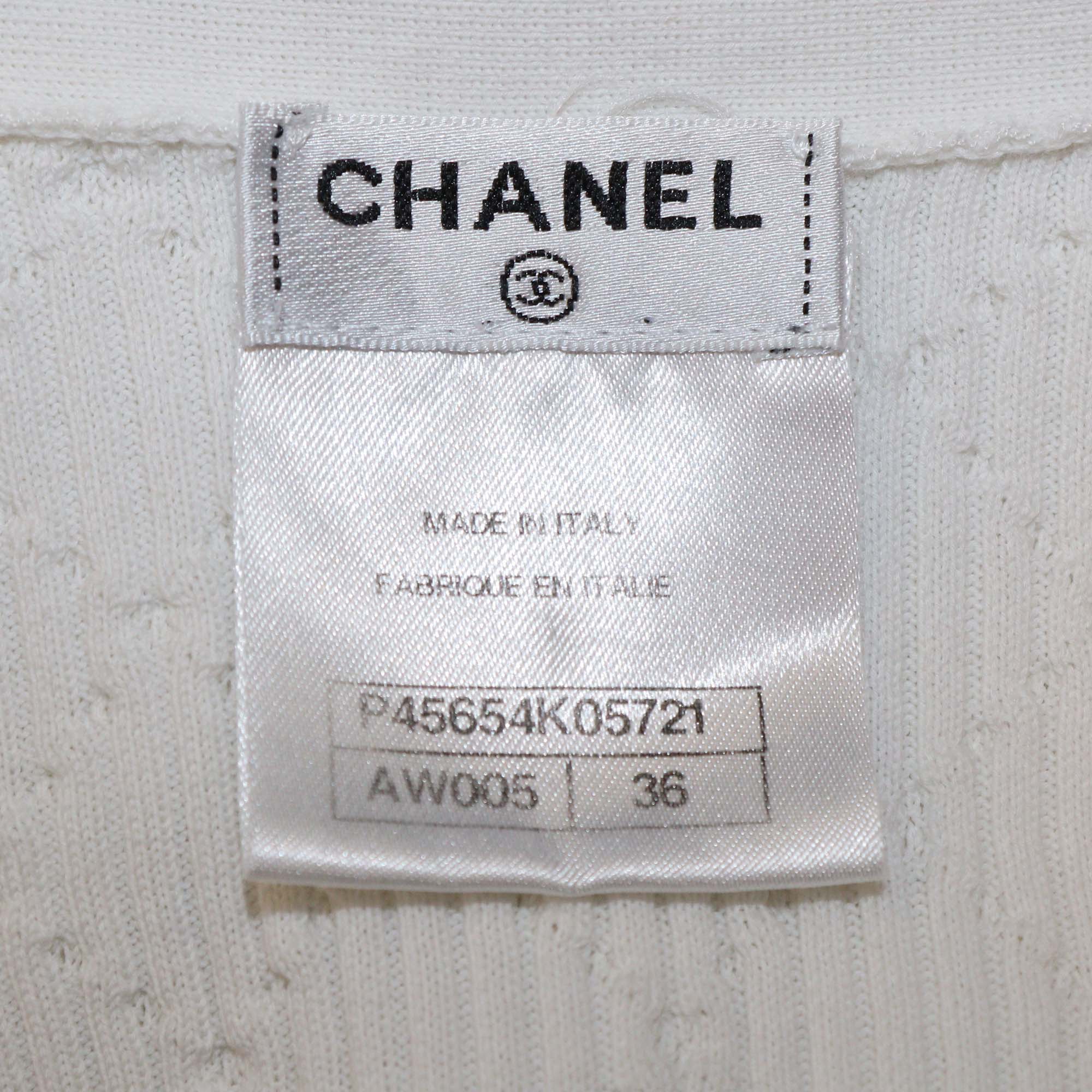 Chanel White Cotton Diamond Quilt CC Button Long Cardigan