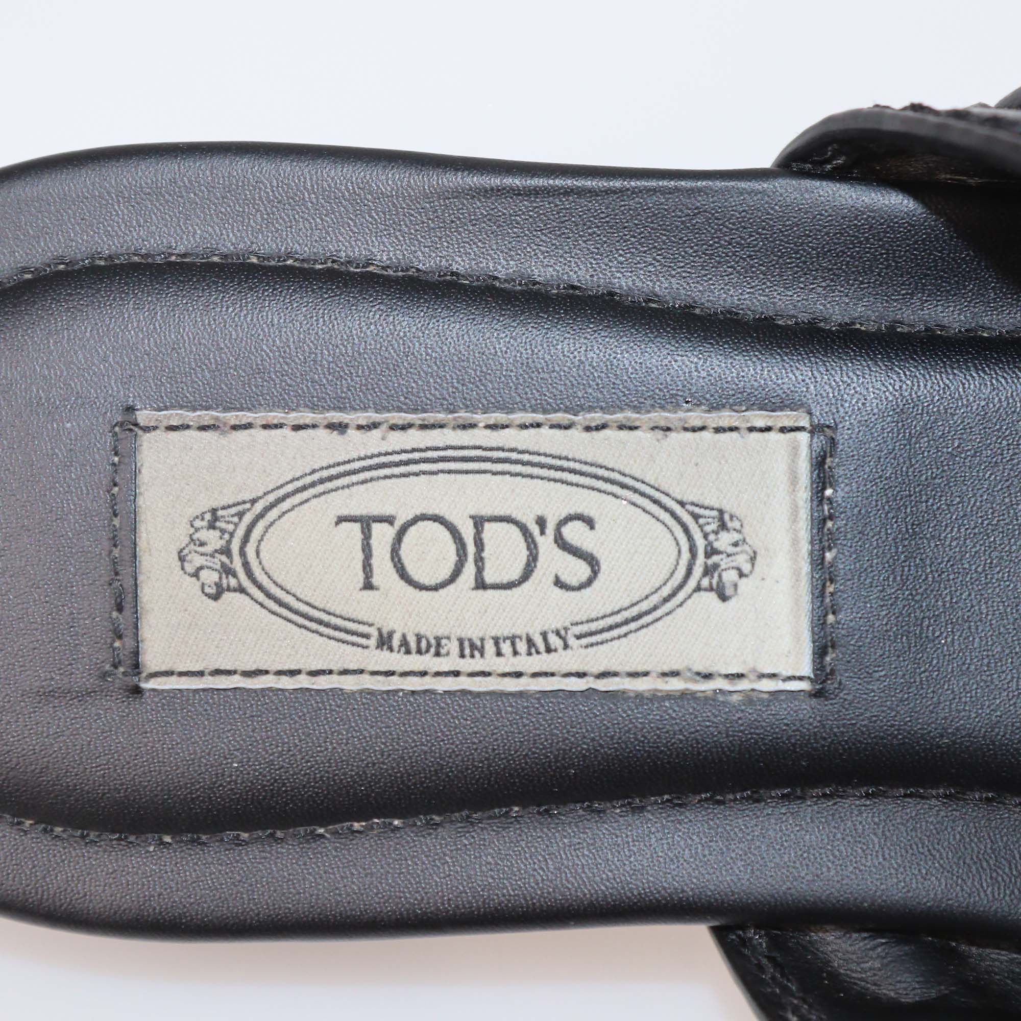 Tod's Black Leather Double-T Slide Flats