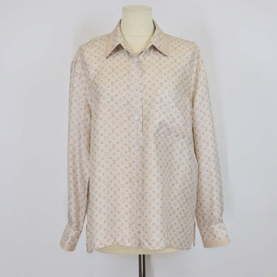 Louis Vuitton Beige Silk Monogram Button Up Long Sleeve Shirt