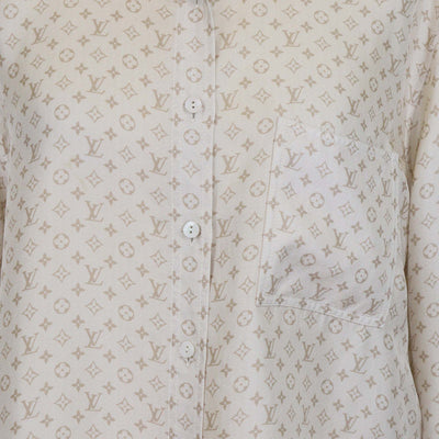 Louis Vuitton Beige Silk Monogram Button Up Long Sleeve Shirt