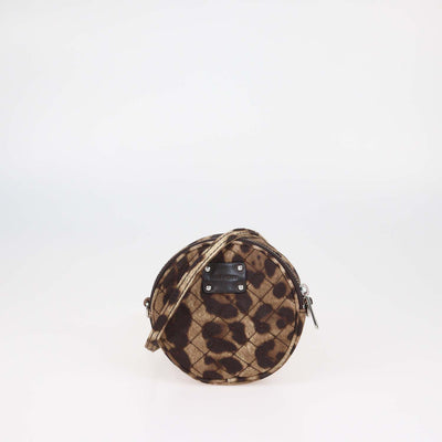 Dolce & Gabbana Brown Quilted Leopard Print Fabric Round Crossbody Bag